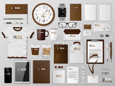 杯子矢量图企业品牌标识模板棕色设计 现代逼真的文具模型 商业风格的文具和文档 矢量图设计图片