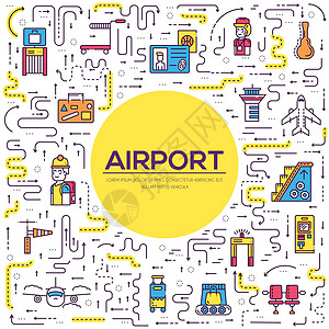 机场服务人员工作人员在机场设计中工作并登记人员和行李 注册行矢量图概念设计图片