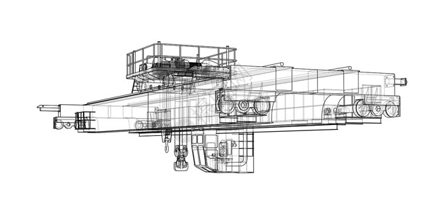 桥式起重机草图工业工厂3d框架力量起重机蓝图重量龙门架制造业背景图片