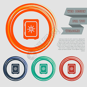 红色网站网站的红色 蓝色 绿色 橙色按钮上的安全货币图标 以及带有空间文字的设计 矢量设计图片