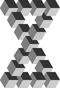 自相矛盾两个连接的不可能的灰色三角形 作为几何错觉排列的 3D 立方体 路透社 它制作图案矢量设计图片