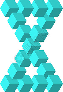 自相矛盾两个相连的不可能的绿松石蓝色三角形 作为几何错觉排列的 3D 立方体 路透社 它制作图案矢量插画