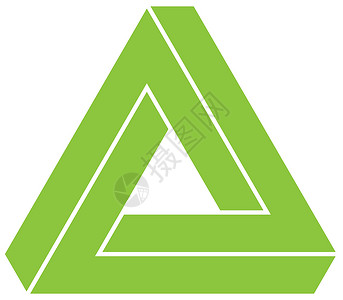 彭罗斯三角形图标 几何 3D 对象光学错觉 它制作图案的绿色剪影矢量设计图片