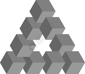 彭罗斯三角灰色的不可能三角形 作为几何错觉排列的 3D 立方体 路透社 它制作图案矢量科学洞察力诡计魔法插图标识想像力艺术几何学光学设计图片
