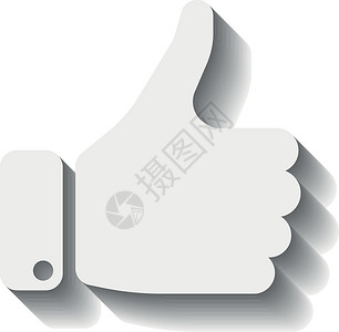 白色的手竖起大拇指 喜欢 同意 是 批准或鼓励的手势 带有长阴影的 3D 矢量图背景图片