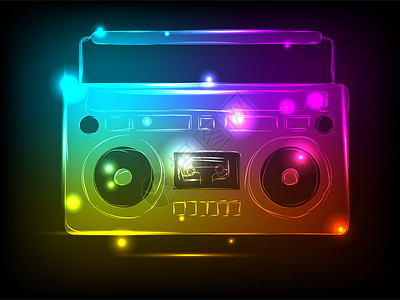 带有彩色霓虹灯元素的明亮录音机 适合您的设计高清图片