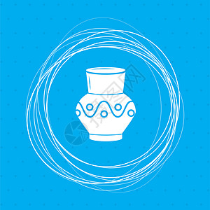 蓝色背景上的图标 周围有抽象圆圈 并为您的文本放置制品艺术古董陶器店铺用具商品陶瓷收藏圣杯插图高清图片素材