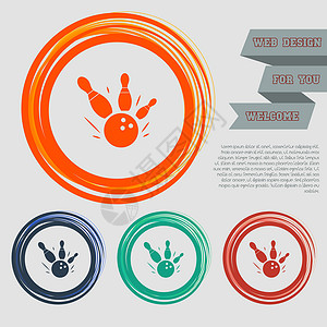 红色蓝色绿色橙色按钮上的保龄球游戏圆球图标 用于您的网站和带有空格文本的设计卡通片高清图片素材