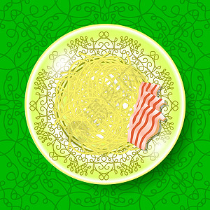 挂面面条绿色圆形背景的油面软软产品意大利面条插画