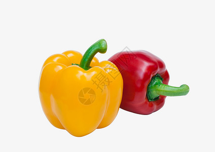 c/ 白背景上孤立的红和黄甜椒背景图片