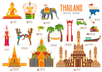 泰国清莱黑庙泰国国家旅游度假指南的好去处和特色 一套建筑时尚人物项目自然背景概念 图表传统民族平面 ico插画