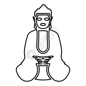 沉思者雕像佛图标黑色插图平面样式简单图像瑜伽沉思文化精神上帝雕像雕塑信仰佛陀佛教徒插画