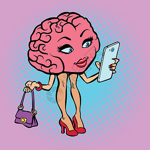 有智能手机的性格脑女人背景图片