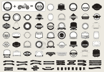 标签合集制作您的标签或标识概念集合集 复古风格的排版 徽章 框架 徽标 边框 保证 徽章 横幅 符号 邮票和对象 矢量设计模板奢华插图丝插画