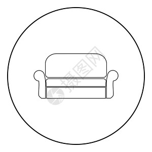 黑沙发沙发图标黑颜色在 circl收藏房间黑色奢华座位家具圆形长椅房子商业插画