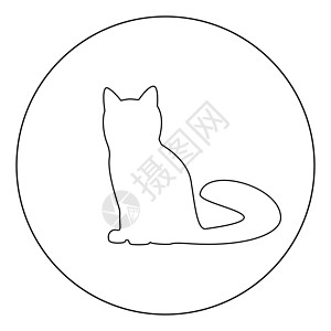 圆形或圆形的猫图标黑色小猫食肉身体猫科宠物动物圆圈绘画模版爪子设计图片