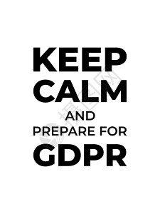 保持冷静并为 GDPR 做好准备 通用数据保护条例联盟旗帜白色星星字母安全插图海报身份互联网设计图片