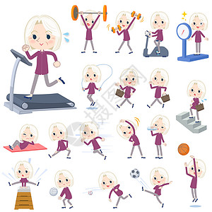 外国人运动紫色衬衫老年妇女运动插画