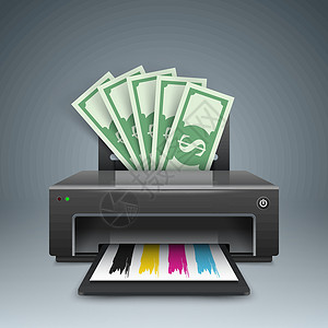 破纸而出打印机印刷钱 美元 - 商业插图设计图片