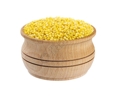木碗中小米 白背景隔绝种子粮食盘子黄色谷物碎粒稀饭包装白色背景图片