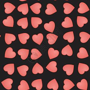 矢量无缝模式与黑色背景上可爱的粉红色心 爱矢量图粉色插图艺术创造力卡片装饰品情怀循环样本背景图片