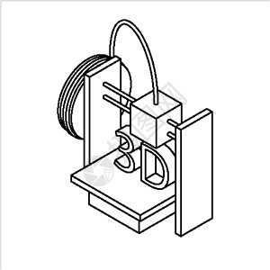 3D打印机器等距 3D 打印机 大纲图标 矢量插图插画