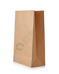 白背景隔绝的棕色纸袋工作室空白包装白色回收背景图片