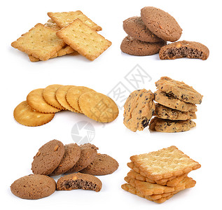 在白色背景上孤立的饼干和饼干饼夹面包圆形美食食物小麦团体营养黄色早餐饮食背景图片
