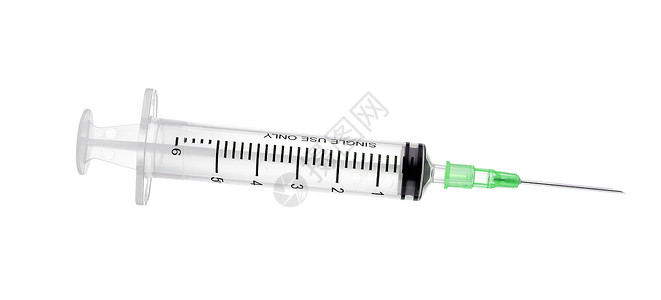 白底隔离的空空注射针头用于注射白色疫苗医疗药品塑料液体医院治疗背景图片