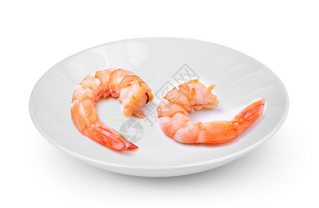 白色空白盘中的虾 在白色背景上被孤立高清图片