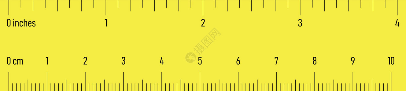 以厘米和英寸为比例尺的两侧标尺 黄矢量图示背景图片