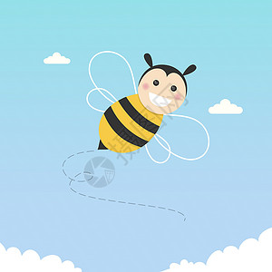 快乐蜜蜂在蓝天飞翔背景图片