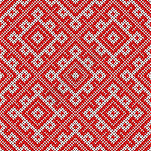 无缝针织图案 基于俄罗斯传统装饰织物工艺插图纤维羊毛提花编织针织品钩针红色背景图片