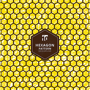 蜂巢蜂蜜刷子上的抽象六边形图案绘制黄色背景设计图片