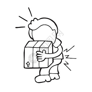 坐姿不正确矢量手绘漫画的人背着沉重的箱子走路身体健康插图送货卡通片技术疼痛操作成人重量设计图片