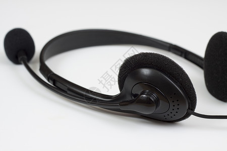 耳机白色麦克风电缆金属背景图片