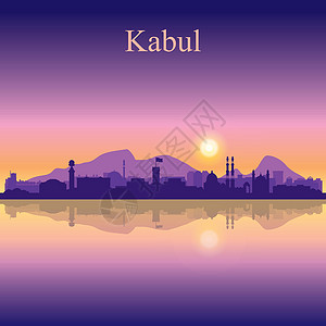 喀布尔城市日落背景的月光设计图片