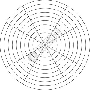 极坐标10个同心圆和30度阶梯的极地网格 空白矢量极图纸设计图片