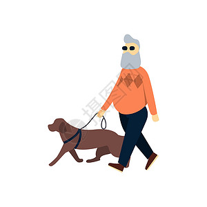 带导盲犬的盲人老人 老人视力受损 失明老人在行走男性祖父活动插图男人老年卡通片动物眼镜爷爷背景图片