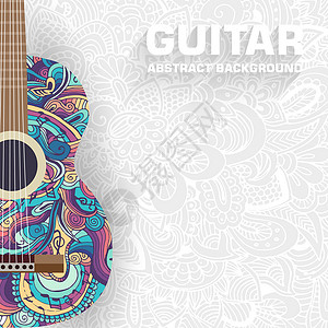 指接板装饰品背景上的抽象复古音乐吉他 矢量图解概念设计细绳展示曲线海浪木板乐器艺术笔记钥匙漩涡设计图片