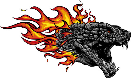 火热预定中龙之首在火焰中燃烧绘画危险爪子怪物愤怒卡通片插图舌头飞行翅膀插画