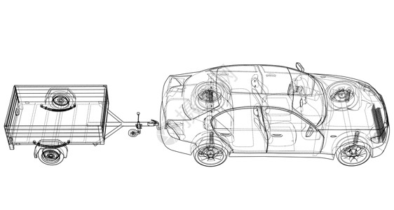 家用车带有开放式拖车草图的轿车 韦克托车辆货物货运草稿重量运输数字化蓝图车轮机动性插画