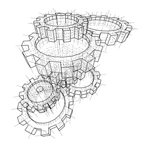 建筑设计草图3D 齿轮 韦克托力学技术旋转插图工业绘画圆形蓝图圆圈机械设计图片