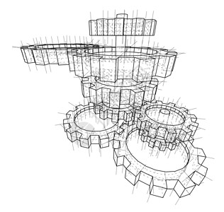 建筑设计草图3D 齿轮 韦克托绘画圆圈技术草图插图传动草稿蓝图旋转机械设计图片