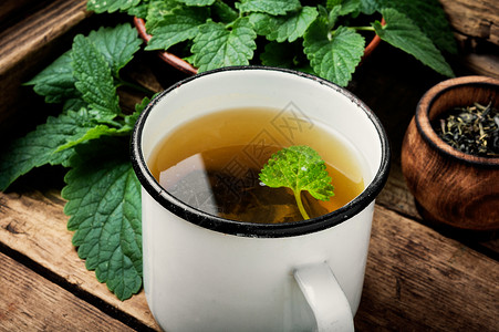 绿色美莉沙草药茶热饮茶碗乡村薄荷香脂花瓣香气叶子饮料植物背景图片