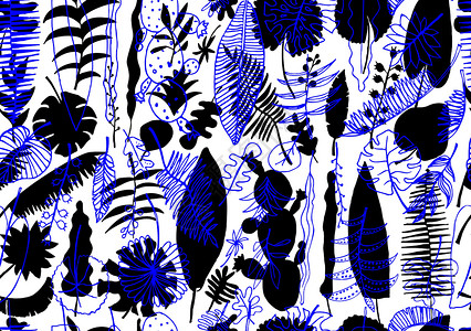 无缝花纹 矢量自然明亮背景异国树叶植物黑色插图热带花序绘画棕榈植物群背景图片