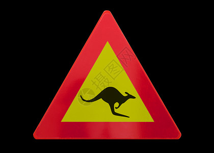隔离交通标志     袋鼠安全警告危险对角线红色注意力信号黑色黄色白色背景图片