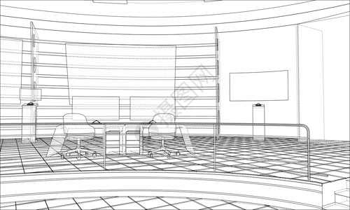 地面3d画3D 轮廓内部  3 的矢量渲染公寓办公室电脑插图技术房间设计师草图监视器店铺插画