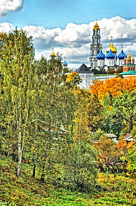 在俄罗斯莫斯科地区的修道院 人类发展报告大教堂宗教纪念碑教堂三位一体洋葱建筑学文化教会历史背景