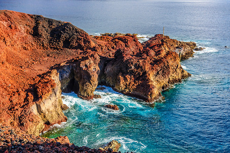 奥特韦灯塔Punto Teno灯塔附近Tenerife西北西北海岸的岩石海景支撑全景旅游天线国家冲浪天空海浪海滩背景